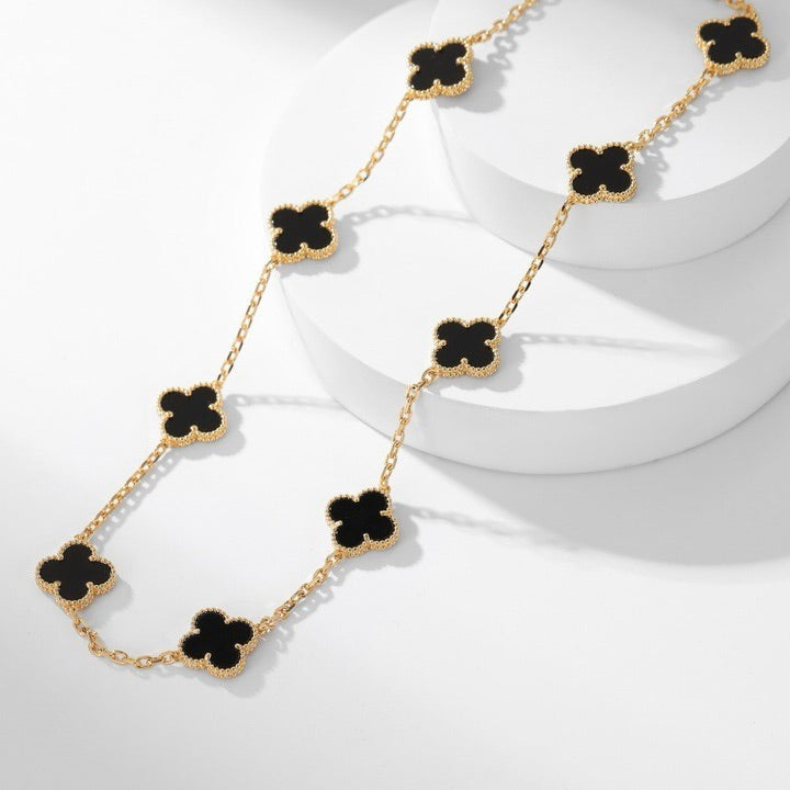 [Stellar Jewelry]CLOVER 10 MOTIFS ONYX NECKLACE