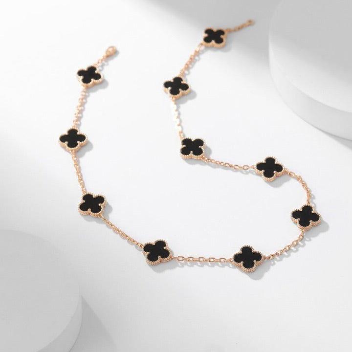 [Stellar Jewelry]CLOVER 10 MOTIFS ONYX NECKLACE
