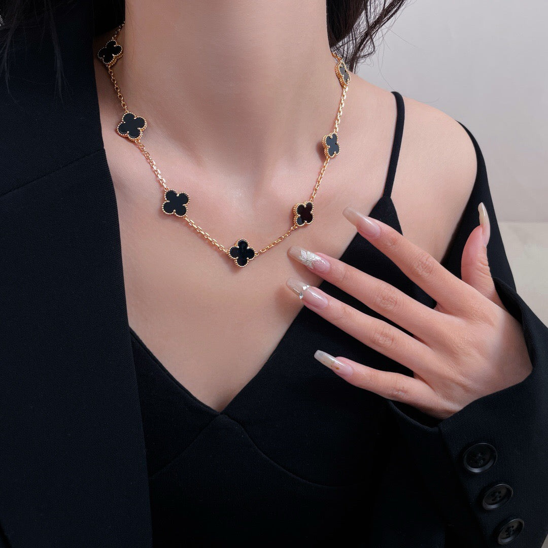 [Stellar Jewelry]CLOVER 10 MOTIFS ONYX NECKLACE