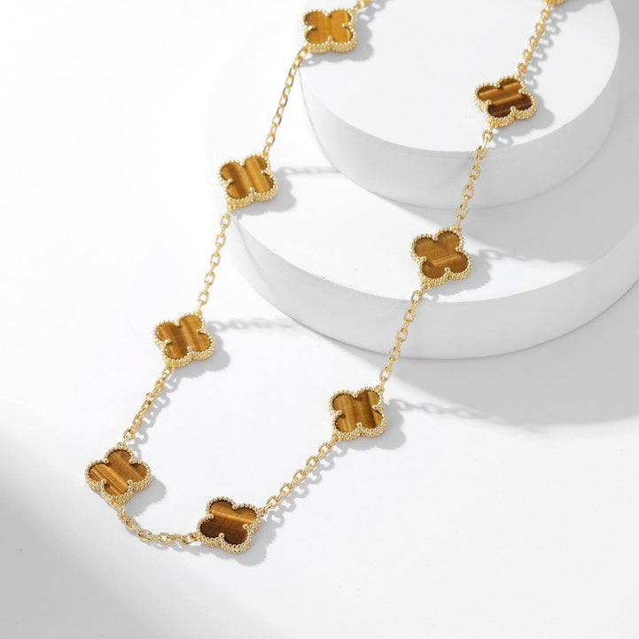[Stellar Jewelry]CLOVER 10 MOTIFS TIGER EYE NECKLACE