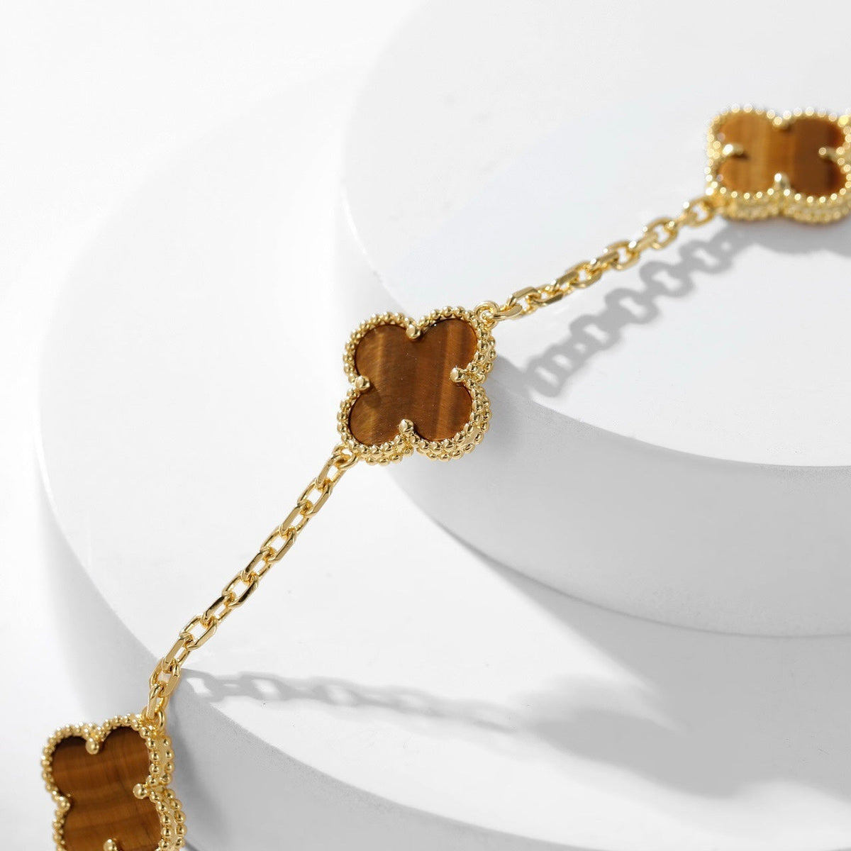 [Stellar Jewelry]CLOVER 10 MOTIFS TIGER EYE NECKLACE