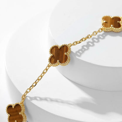 [Stellar Jewelry]CLOVER 10 MOTIFS TIGER EYE NECKLACE