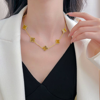 [Stellar Jewelry]CLOVER 10 MOTIFS TIGER EYE NECKLACE
