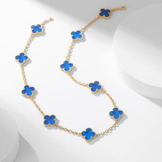 [Stellar Jewelry]CLOVER 10 MOTIFS BLUE AGATE NECKLACE