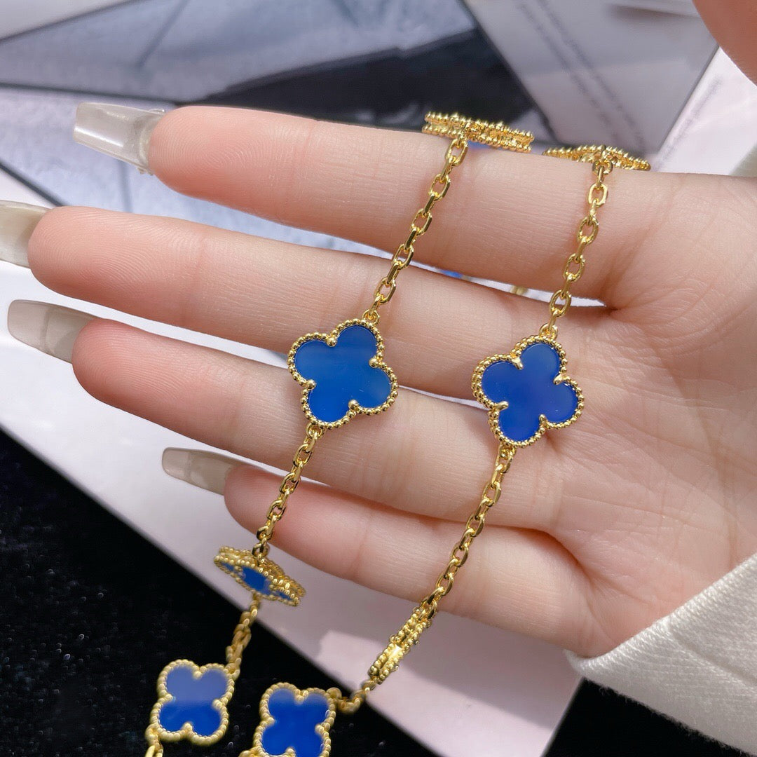 [Stellar Jewelry]CLOVER 10 MOTIFS BLUE AGATE NECKLACE