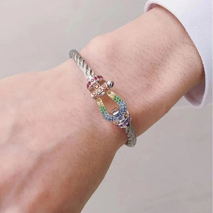 [Stellar Jewelry]FORC LARGE HORSESHOE  COLORED DIAMOND BRACELET SILVER