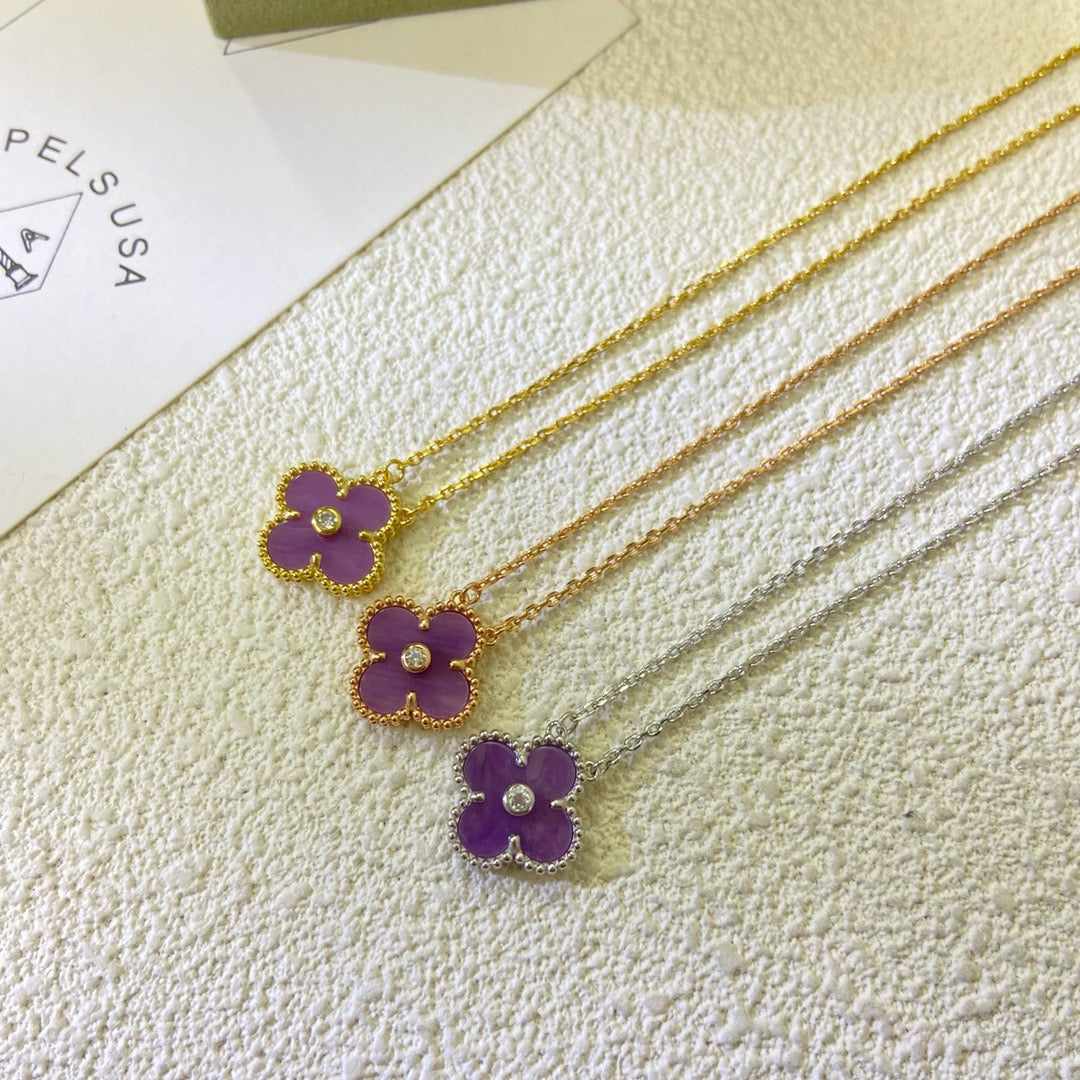 [Stellar Jewelry Jewelry]CLOVER 15MM DIAMOND  PURPLE VIOLET NECKLACE