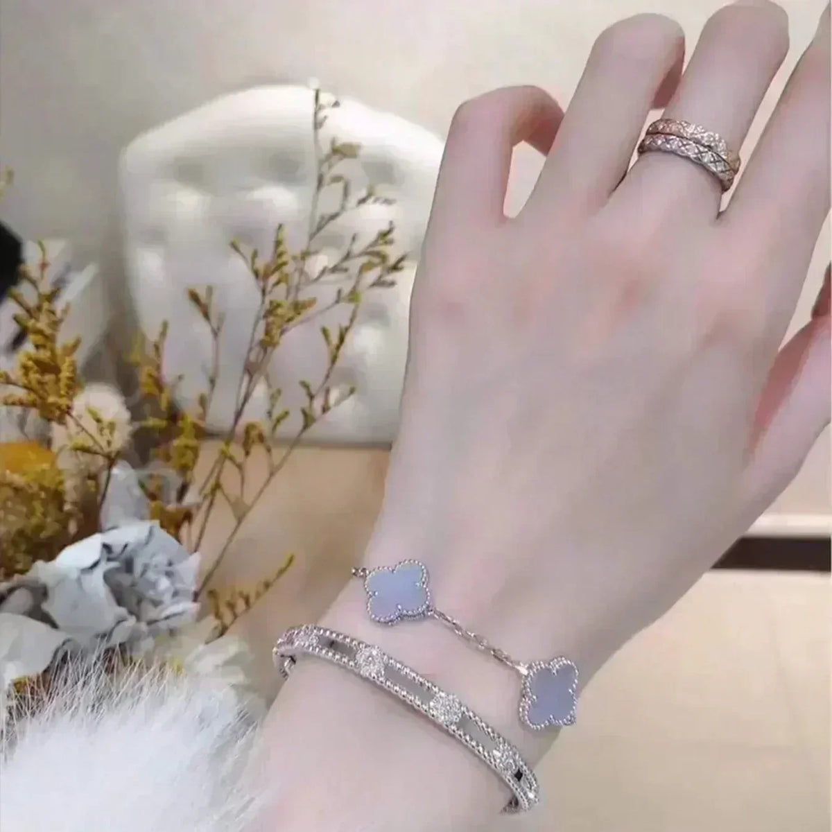 [Stellar Jewelry] CLOVER 5 MOTIF PURPLE CHALCEDONY BRACELET COLLECTION