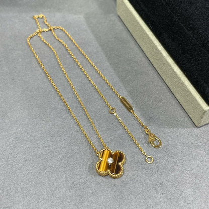 [Stellar Jewelry]CLOVER 15MM DIAMOND AND YELLOW TIGER'S EYE AGATE necklace