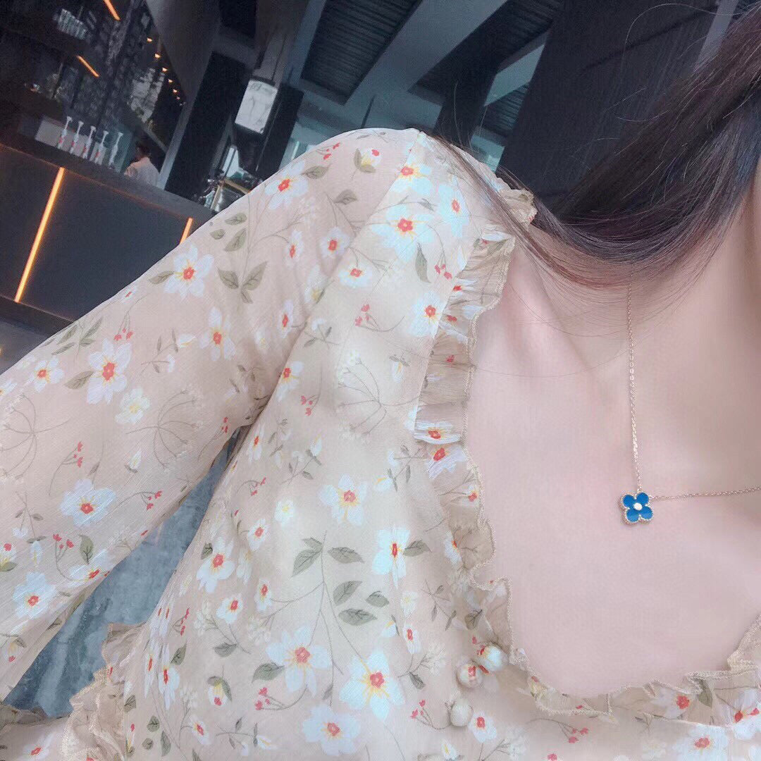 [Stellar Jewelry]CLOVER 15MM DIAMOND AND BLUE AGATE NECKLACE