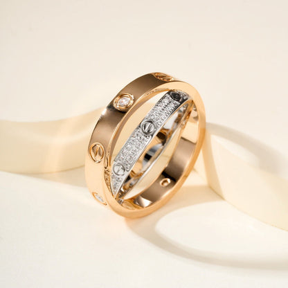 [Stellar Jewelry]LOVE PINK GOLD SILVER DIAMOND DOUBLE RING