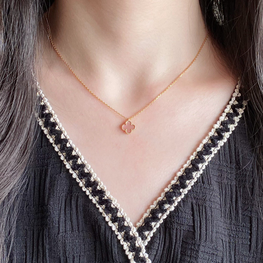 [Stellar Jewelry]CLOVER 15MM PINK MOTHER-OF-PEARL SINGLE FLOWER NECKLACE