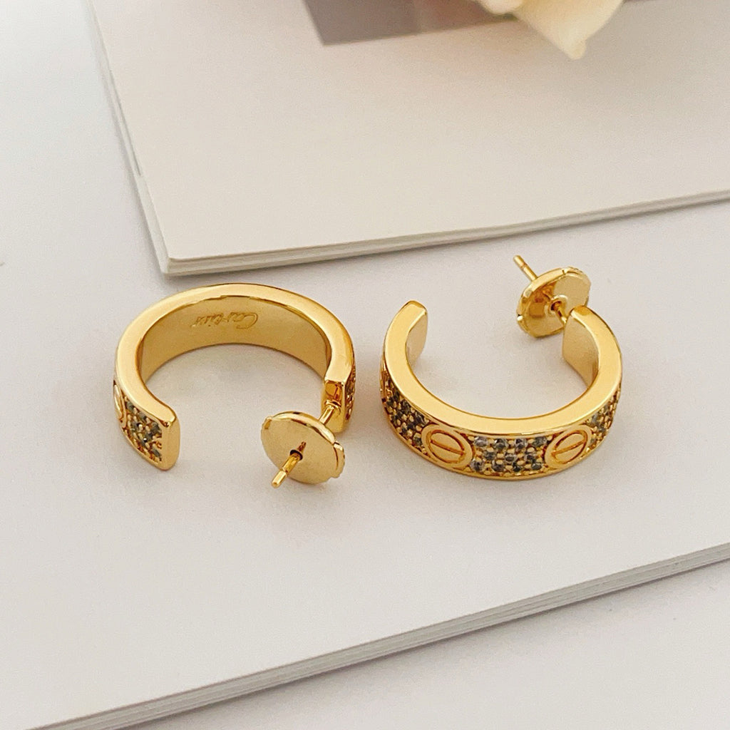 [Stellar Jewelry]LOVE 5.5MM DIAMOND PAVED EARRINGS