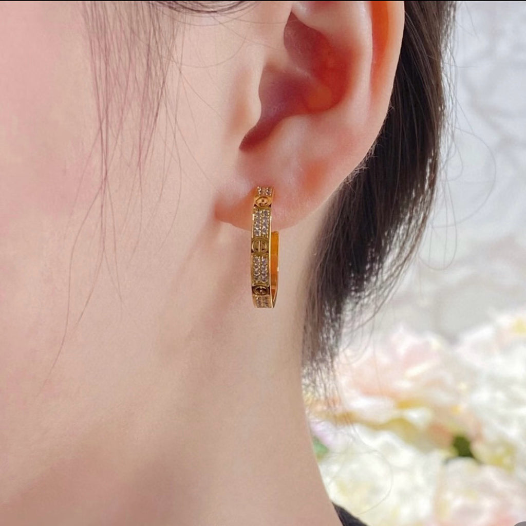[Stellar Jewelry]LOVE EARRINGS 3.6MM DIAMOND PAVED
