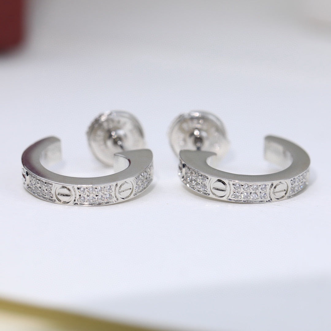 [Stellar Jewelry]LOVE 5.5MM DIAMOND PAVED EARRINGS