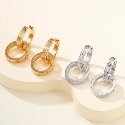 [Stellar Jewelry]LOVE 3.3MM DANGLE HALF DIAMOND EARRINGS