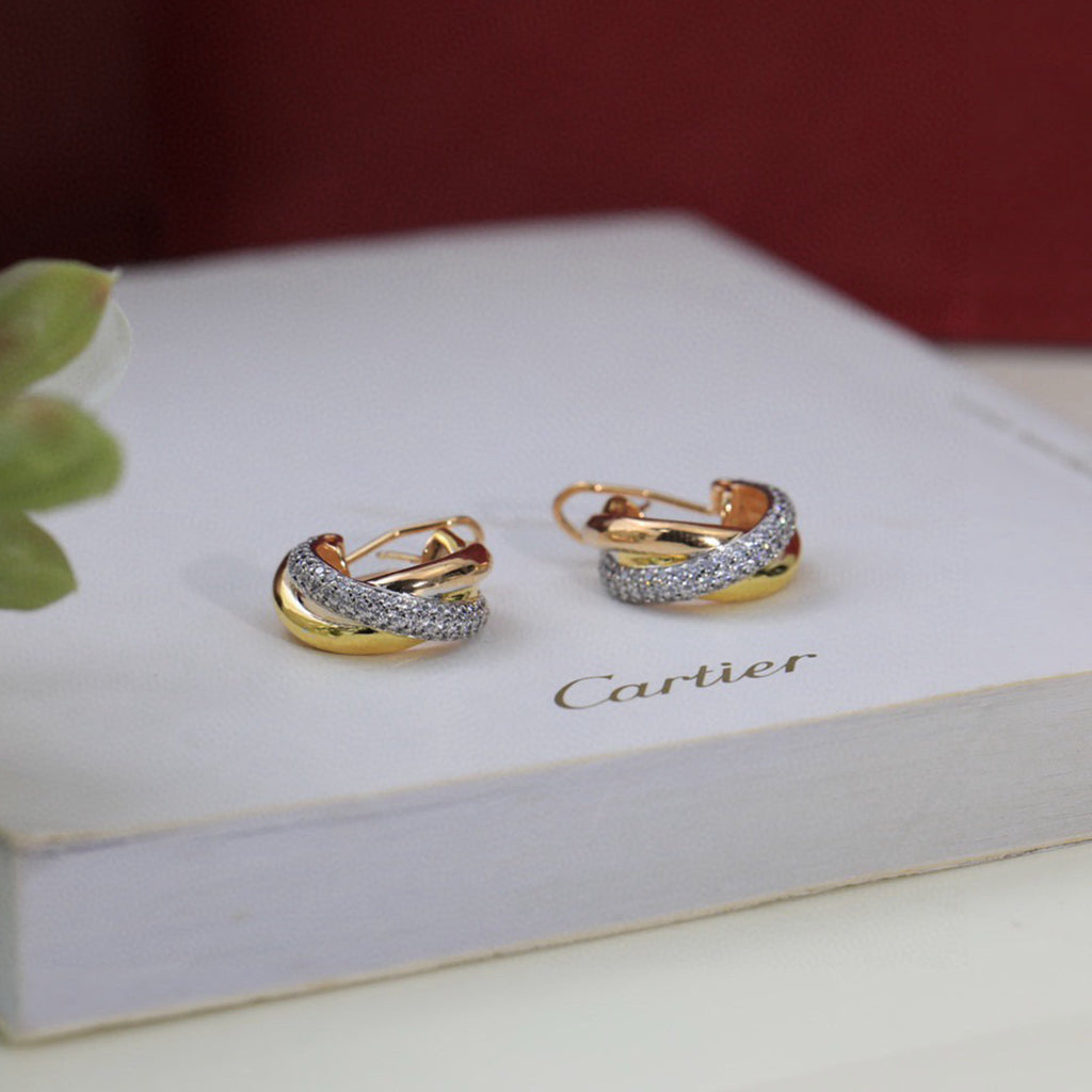 [Stellar Jewelry]TRINITY HALF DIAMOND  CLASSIC EARRINGS
