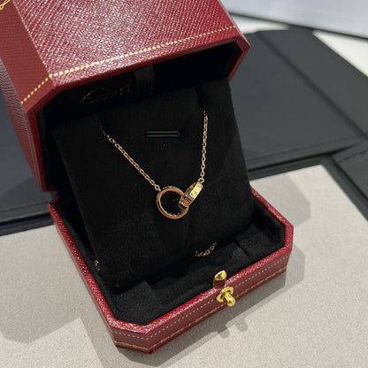 [Stellar Jewelry]LOVE DOUBLE RING HALF DIAMOND NECKLACE