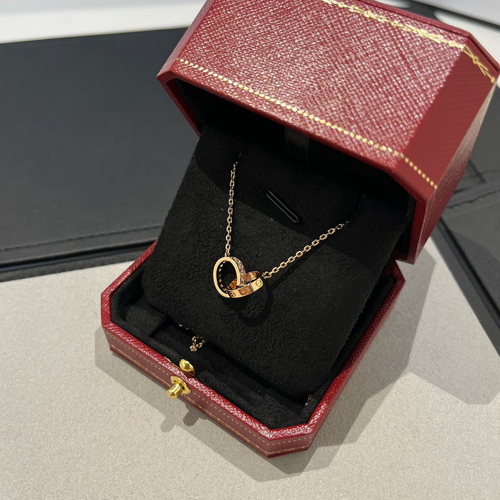 [Stellar Jewelry]LOVE DOUBLE RING HALF DIAMOND NECKLACE