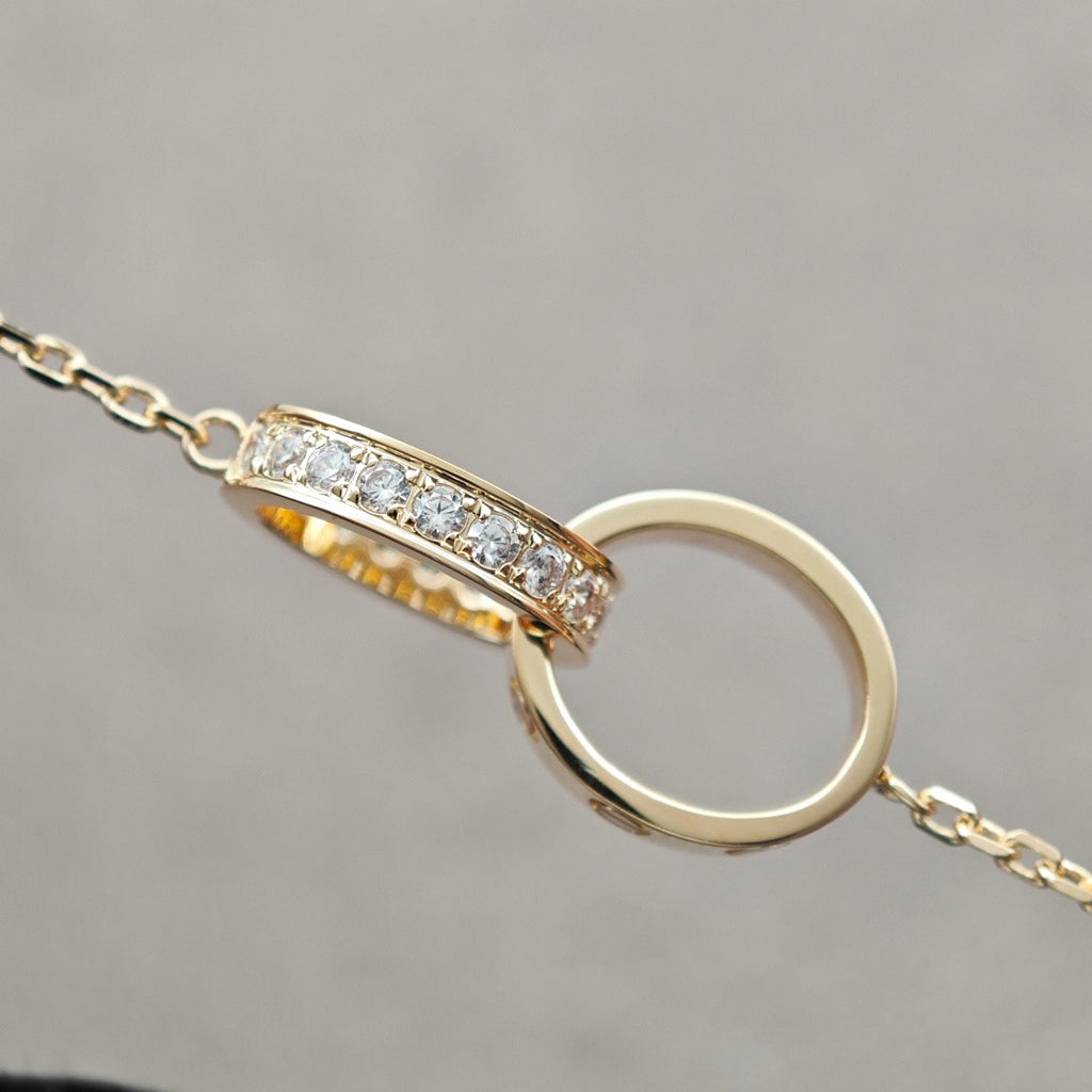 [Stellar Jewelry]LOVE DOUBLE RING HALF DIAMOND NECKLACE