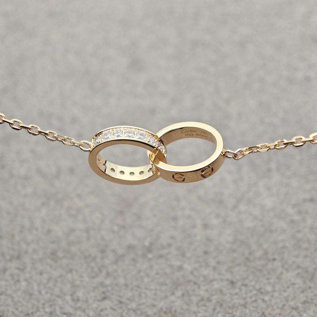 [Stellar Jewelry]LOVE DOUBLE RING HALF DIAMOND NECKLACE