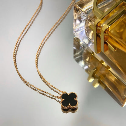 [Stellar Jewelry]CLOVER 15MM BLACK ONYX SINGLE FLOWER NECKLACE
