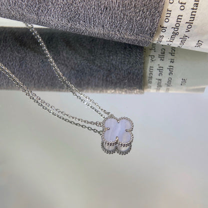 [Stellar Jewelry]CLOVER 15MM BLUE CHALCEDONY NECKLACE SILVER