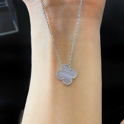 [Stellar Jewelry]CLOVER 15MM BLUE CHALCEDONY NECKLACE SILVER