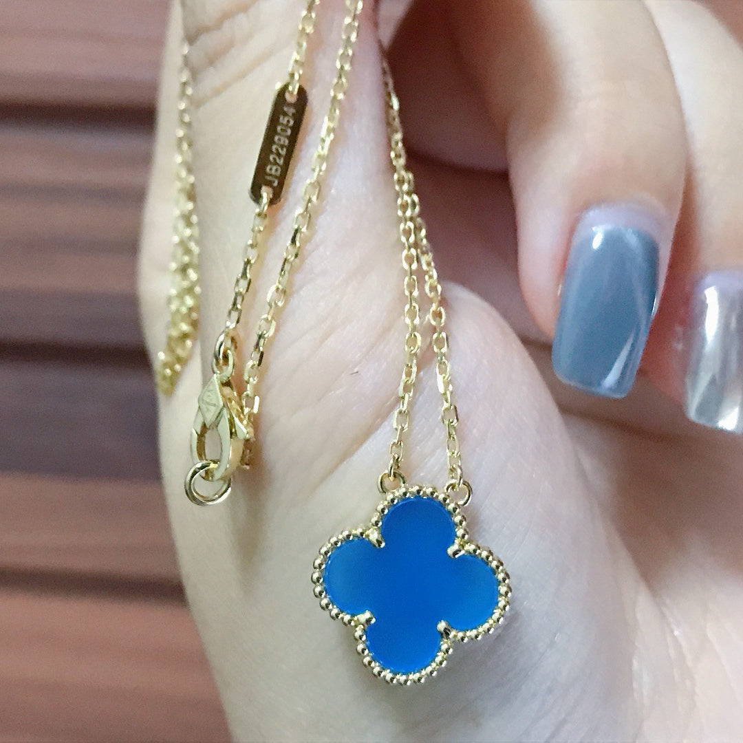 [Stellar Jewelry]CLOVER 15MM BLUE AGATE NECKLACE