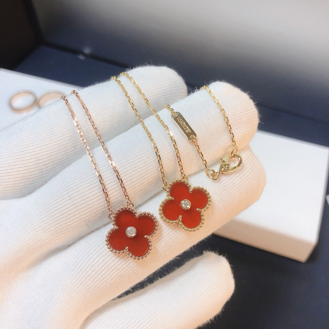 [Stellar Jewelry]CLOVER 15MM DIAMOND CARNELIAN NECKLACE