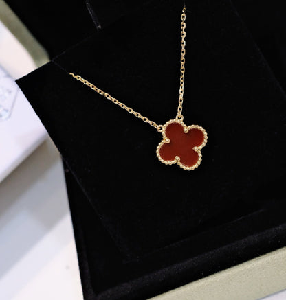 [Stellar Jewelry]CLOVER 15MM CARNELIAN SINGLE FLOWER NECKLACE