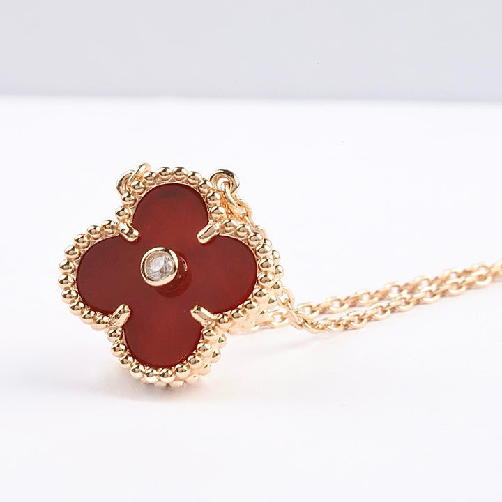 [Stellar Jewelry]CLOVER 15MM DIAMOND CARNELIAN NECKLACE