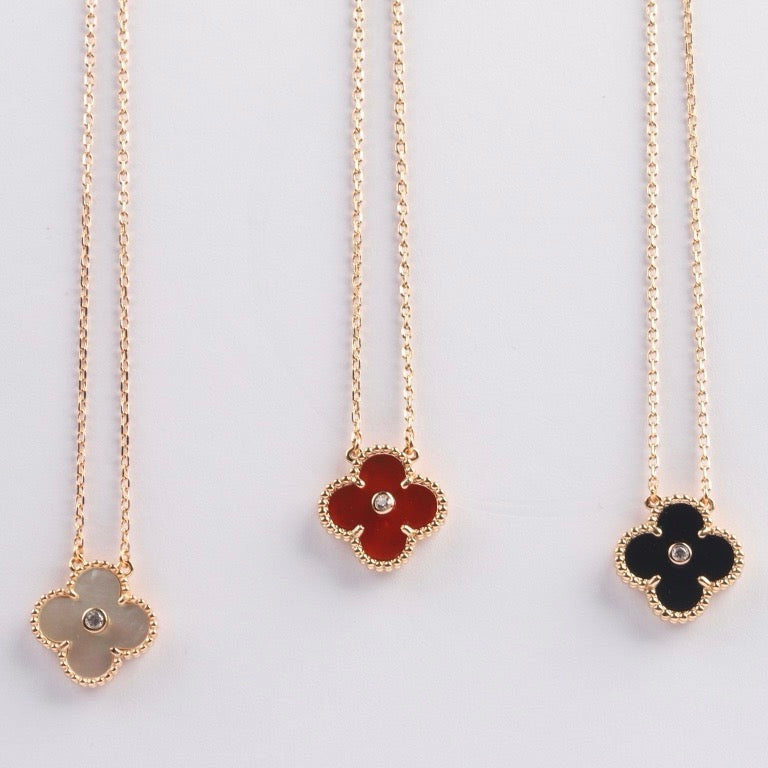 [Stellar Jewelry]CLOVER 15MM DIAMOND CARNELIAN NECKLACE