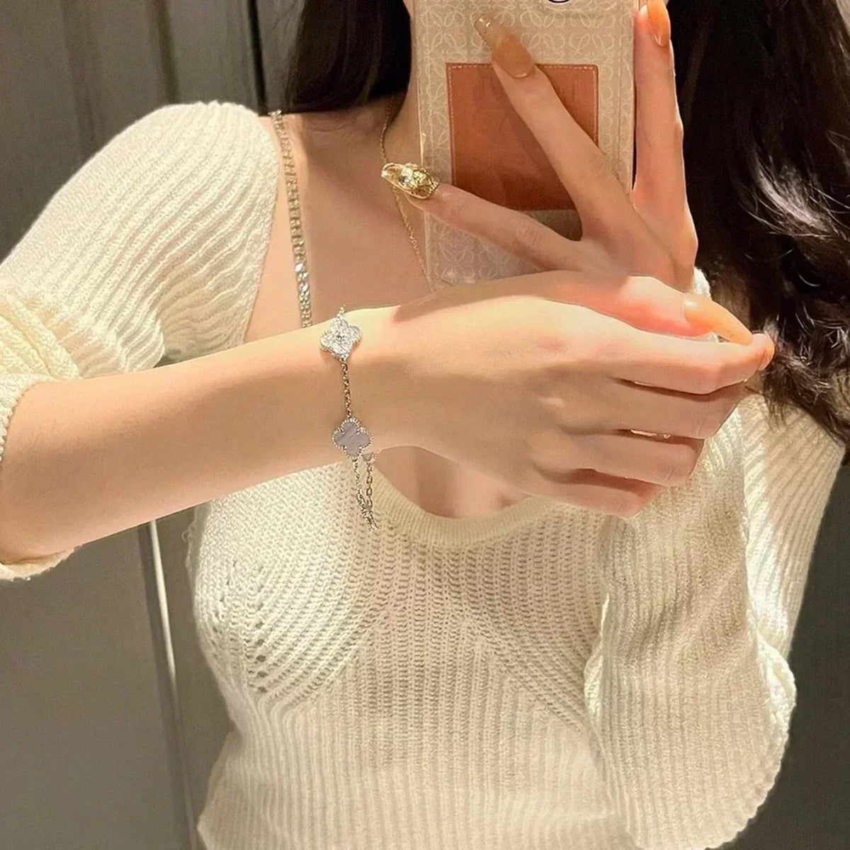 [Stellar Jewelry] CLOVER 5 MOTIF PURPLE CHALCEDONY BRACELET COLLECTION