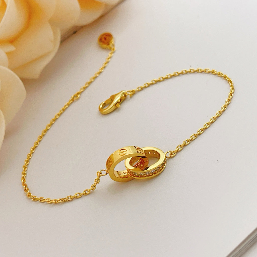 [Stellar Jewelry]LOVE DOUBLE RING HALF DIAMOND BRACELET