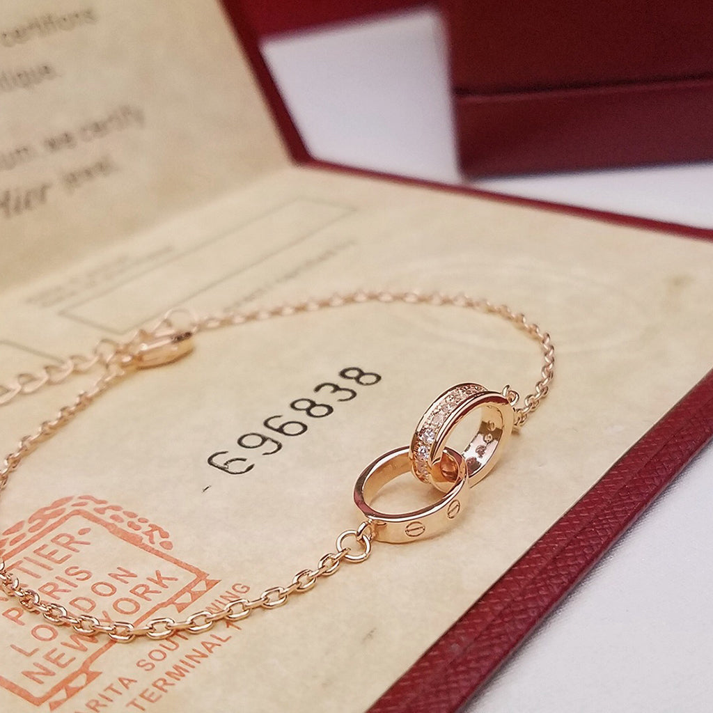 [Stellar Jewelry]LOVE DOUBLE RING HALF DIAMOND BRACELET