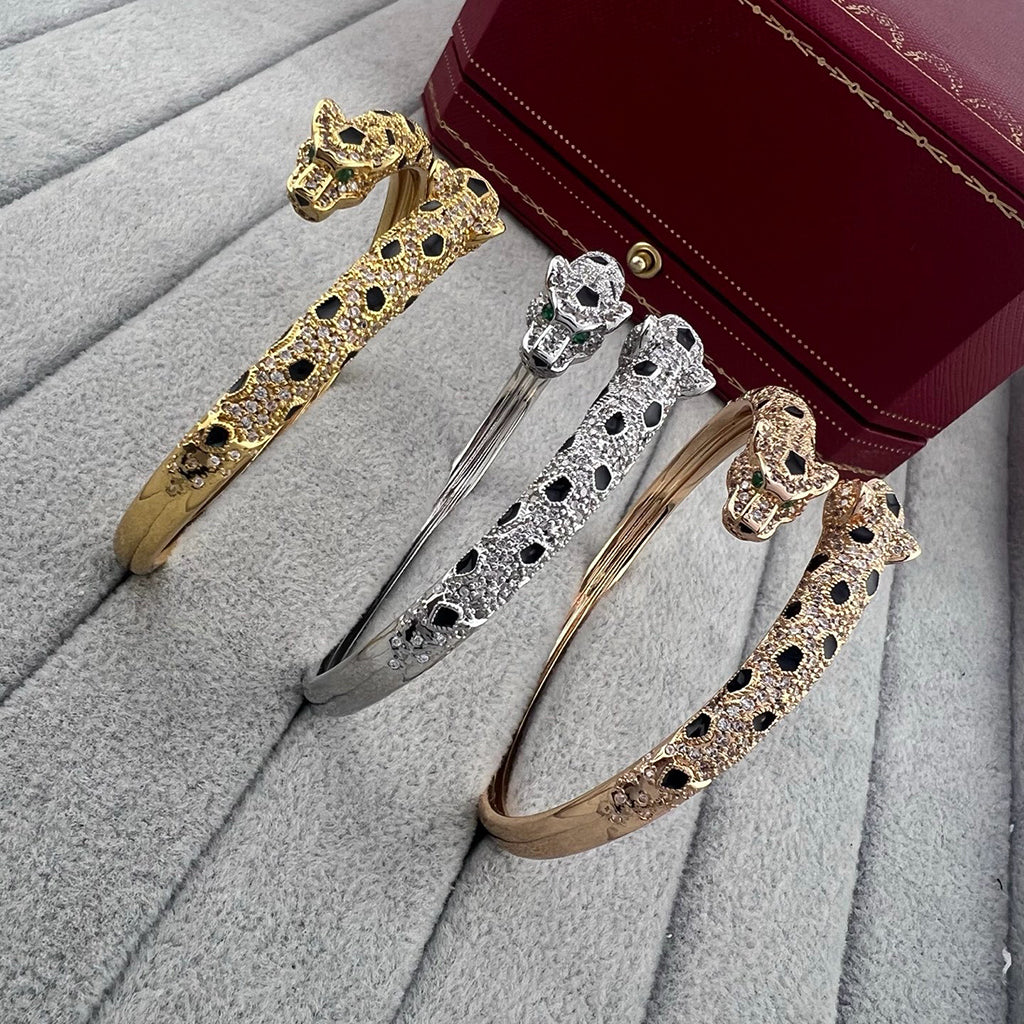 [Stellar Jewelry]PANTHERE DOUBLE HEADED HALF DIAMOND OPEN BRACELET