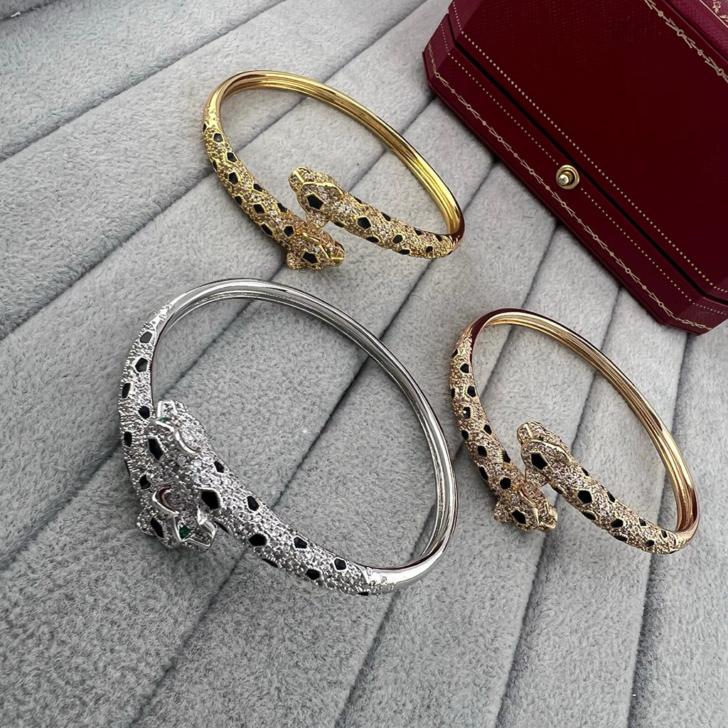 [Stellar Jewelry]PANTHERE DOUBLE HEADED HALF DIAMOND OPEN BRACELET