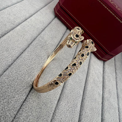 [Stellar Jewelry]PANTHERE DOUBLE HEADED HALF DIAMOND OPEN BRACELET