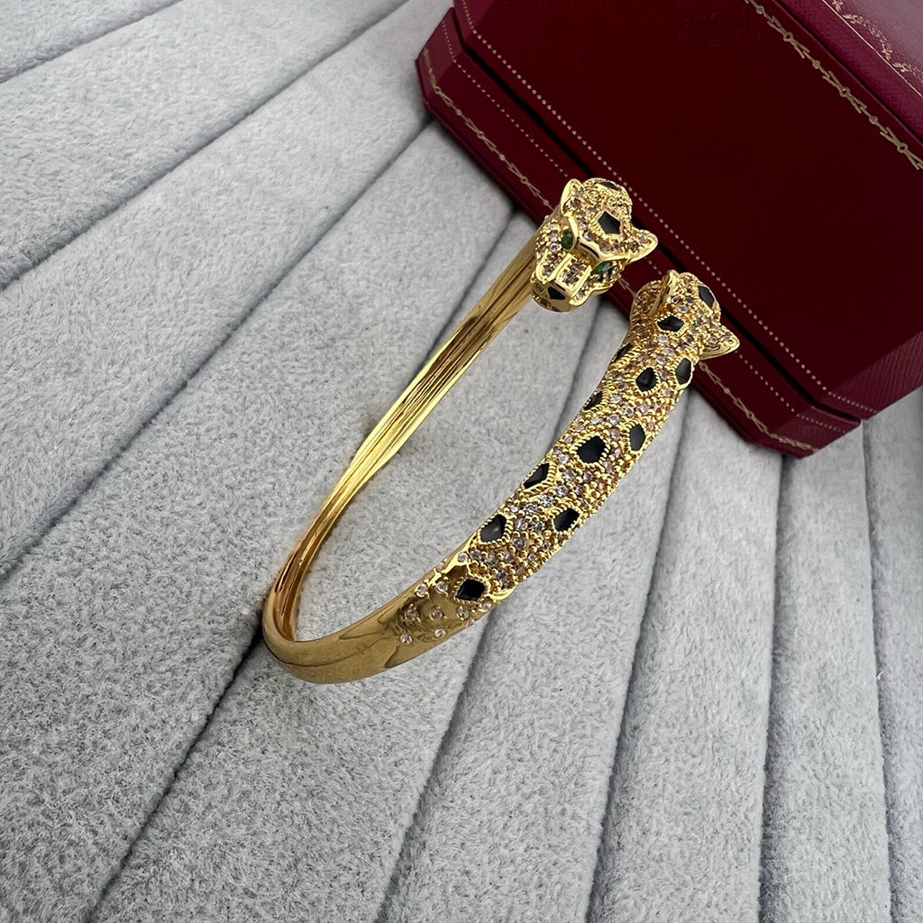 [Stellar Jewelry]PANTHERE DOUBLE HEADED HALF DIAMOND OPEN BRACELET