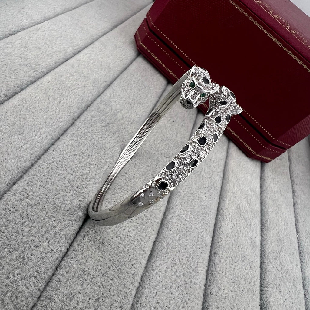 [Stellar Jewelry]PANTHERE DOUBLE HEADED HALF DIAMOND OPEN BRACELET