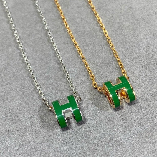 [Stellar Jewelry]POP H GREEN NECKLACE SILVER AND GOLD