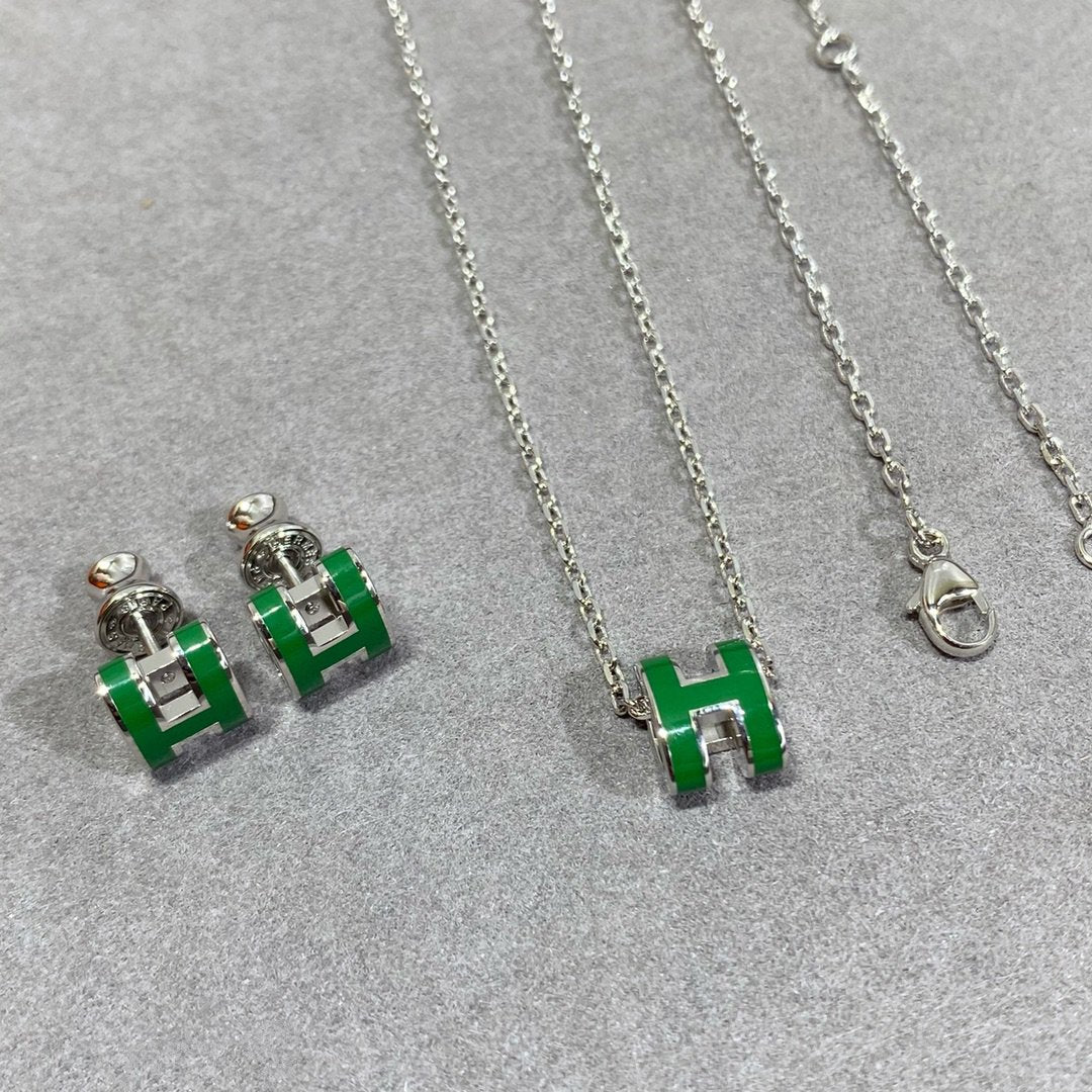[Stellar Jewelry]POP H GREEN NECKLACE SILVER AND GOLD