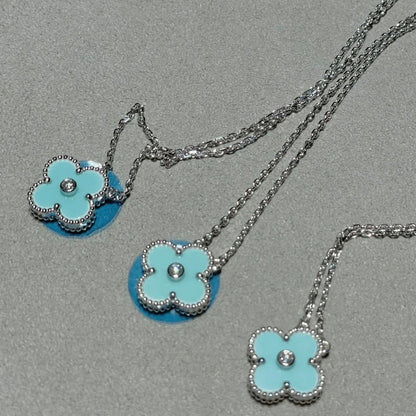 [Stellar Jewelry]CLOVER 1 DIAMOND LIGHT BLUE SILVER NECKLACE