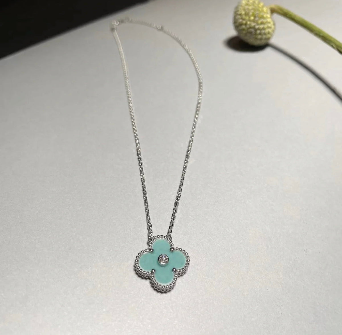 [Stellar Jewelry]CLOVER 1 DIAMOND LIGHT BLUE SILVER NECKLACE