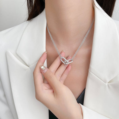 [Stellar jewels]HARDWEAR DIAMOND PEDANT DOUBLE CHAIN NECKLACE