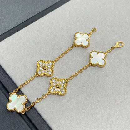 [Stellar Jewelry]CLOVER WHITE PEARL MOP 5 MOTIF BRACELET COLLECTION