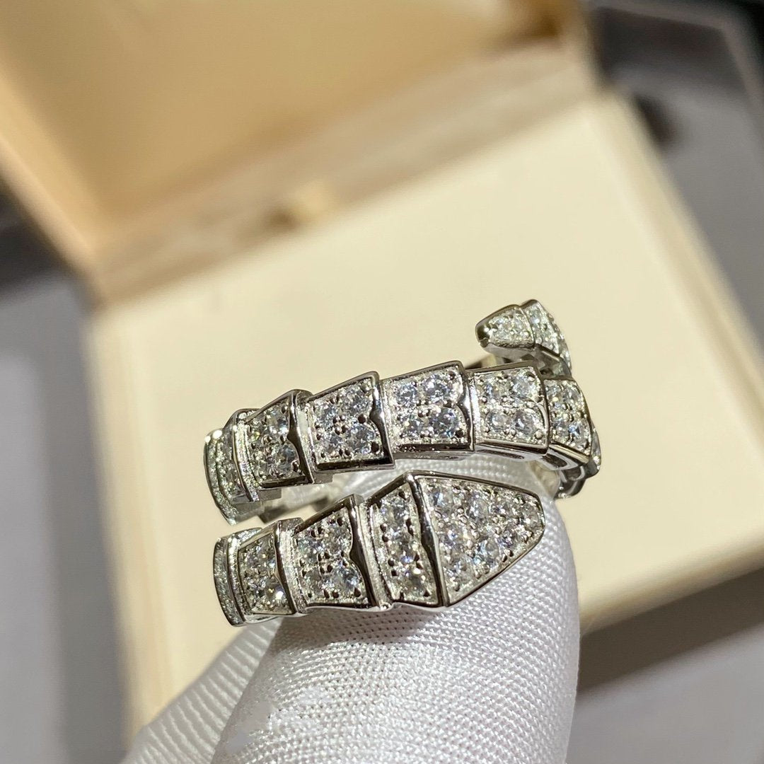 [Stellar Jewelry]SERPENTI DOUBLE RING SILVER DIAMOND PAVED