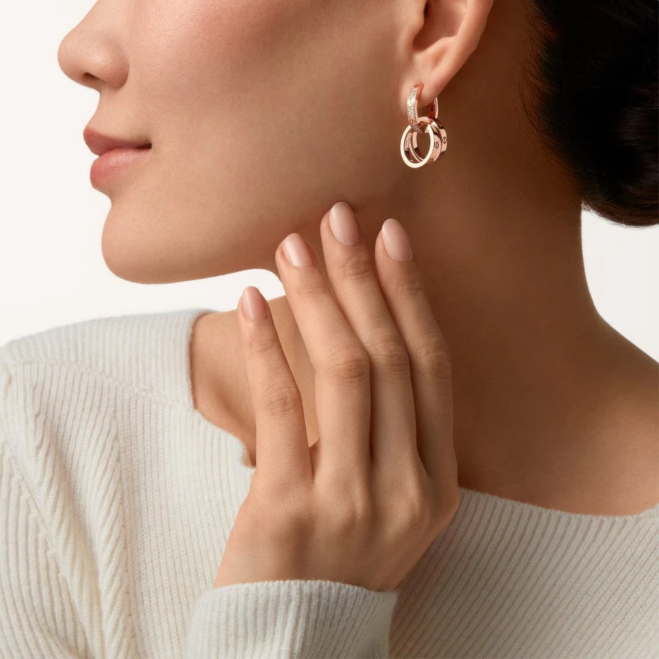 [Stellar Jewelry]LOVE 3.3MM DANGLE HALF DIAMOND EARRINGS