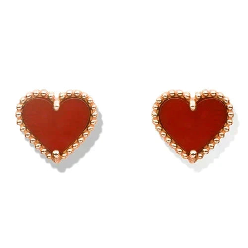 [Stellar Jewelry]HEART CARNELIAN STUD EARRINGS